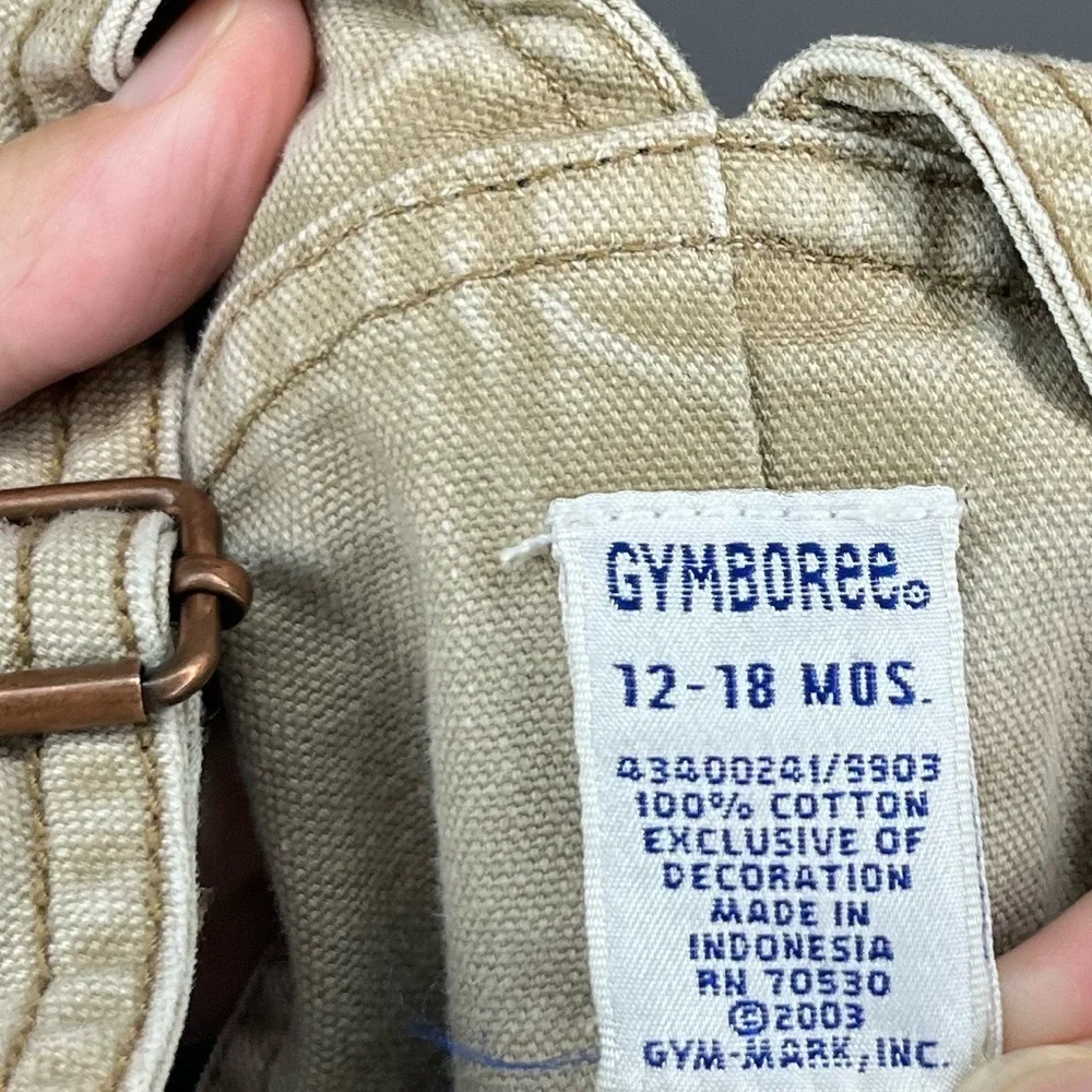 Vintage Gymboree 100% Cotton Tan Denim Canvas Overalls size 12-18mo